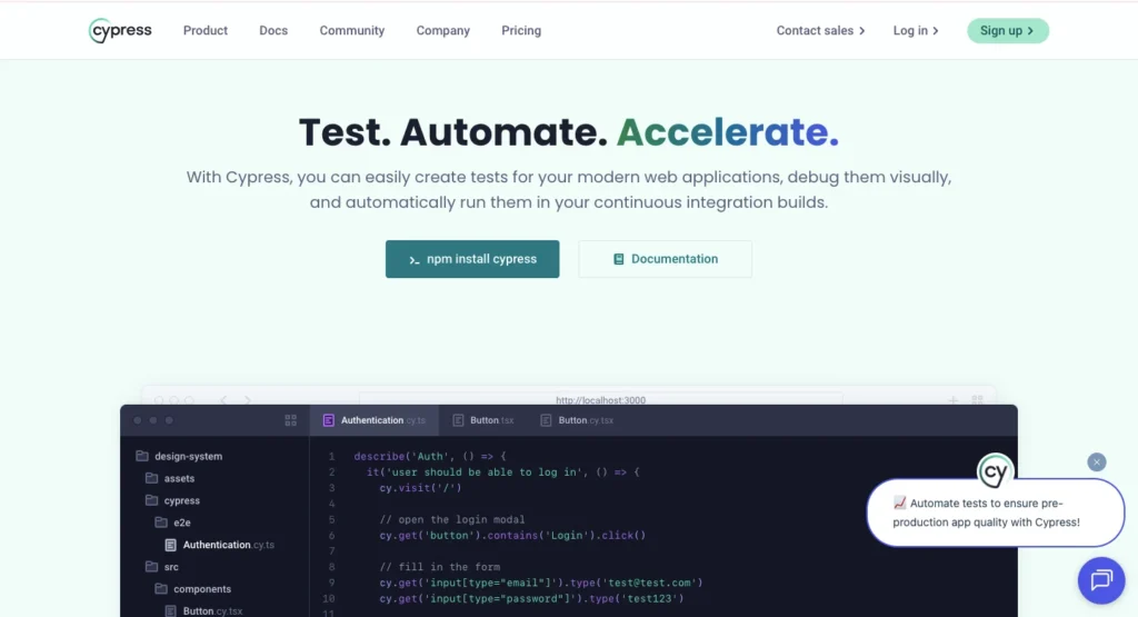 Open Source AI Testing Tools - cypress