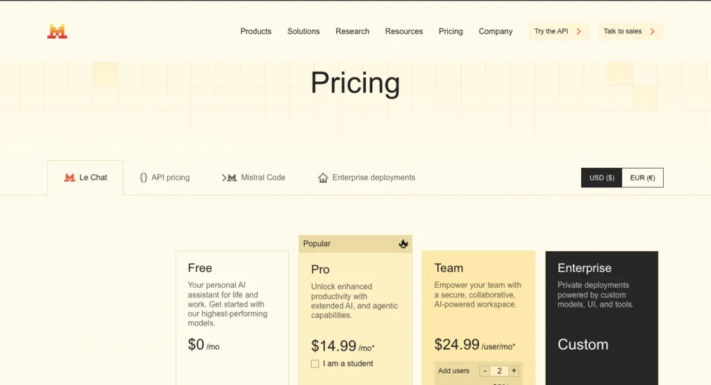 Free API Key - Mistral La Plateforme