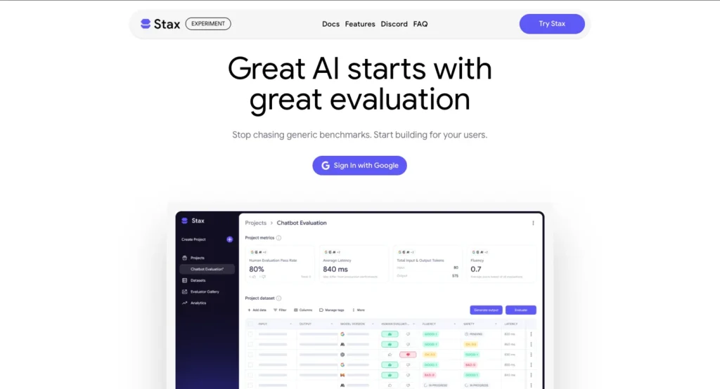 Google AI Stax - Homepage