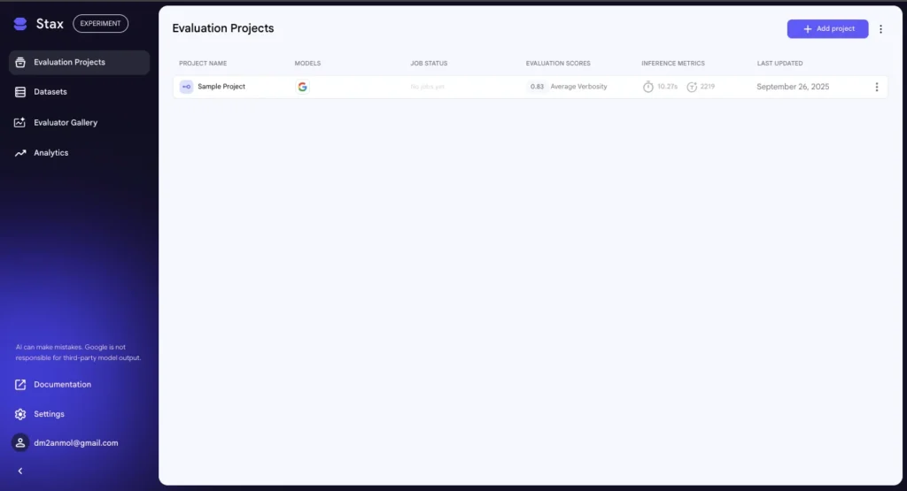 Google AI Stax - Interface
