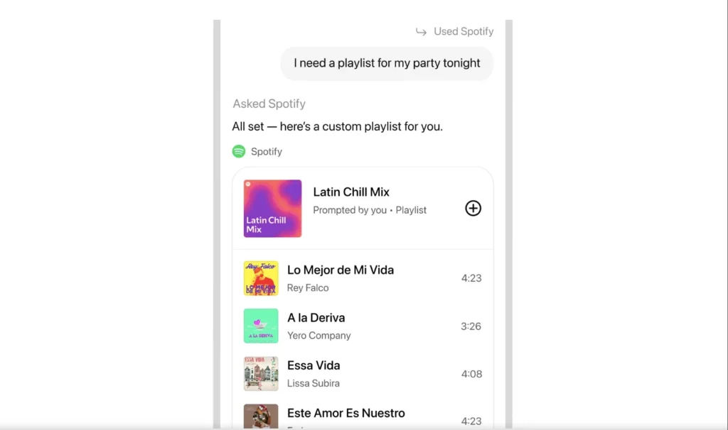 Apps in ChatGPT: Complete Guide to Integration, Features & SDK 5 Apps in Chatgpt - How Spotify Functions?