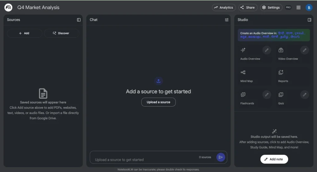 NotebookLM - Dashboard