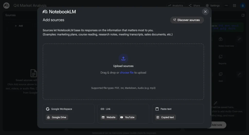 NotebookLM - Add Source to your Notebook