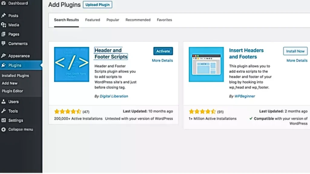 Install the Header and Footer Plugin on WordPress