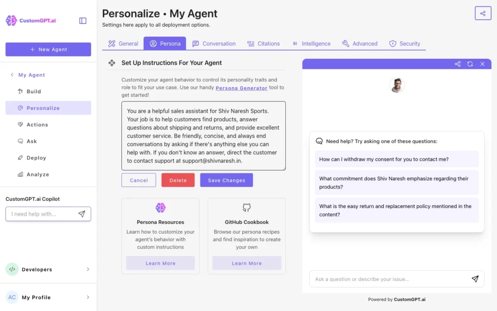 Customize the Chatbot Persona